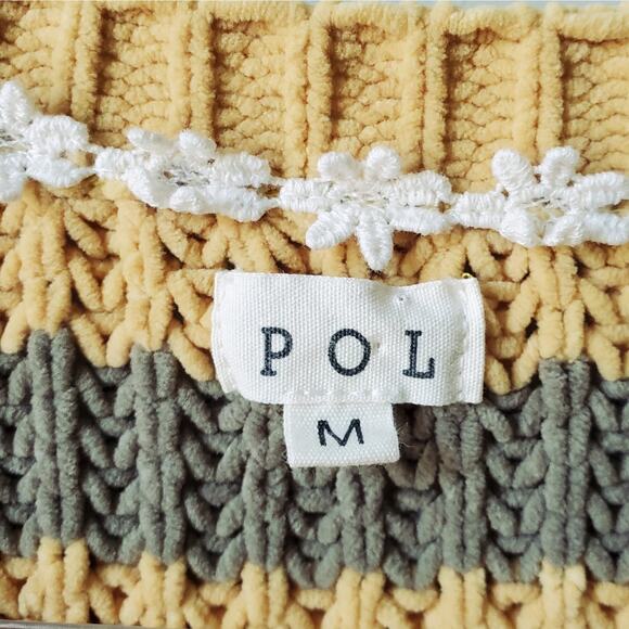 Pol Women Chunky Cozy Yellow Stripe Knit Sweater M Oversize Boxy Cabincore Fall - Picture 2 of 7